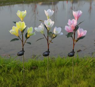 LED Magnolia Flower Stake Light Solar Energy Rechargeable for Outdoor Garden
