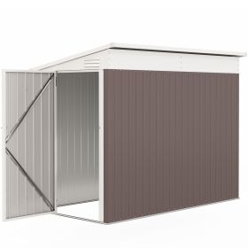 Outsunny 4' x 7.7' Lean to Garden Storage Shed, Outdoor Metal Tool House with Lockable Door Vents for Backyard Patio Lawn