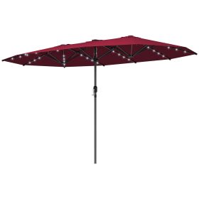 Outsunny Garden Parasol, Double-Sided Sun Umbrella with LED Solar Lights, Patio Parasol for Outdoor, Wine Red
