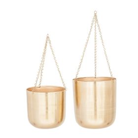 CosmoLiving Gold Hanging Dome Wall Planter Set, 2-Pack, 9" & 11" Round Metal Indoor/Outdoor Planters with Chain