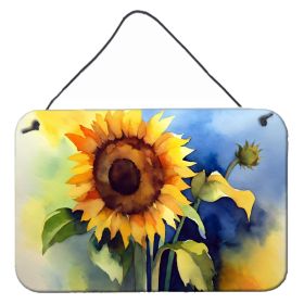 NEW Sunflowers in Watercolor Wall or Door Hanging Prints Aluminum Metal Sign Kitchen Wall Bar Bathroom Plaque Home Decor, 8HX12W, Multicolor