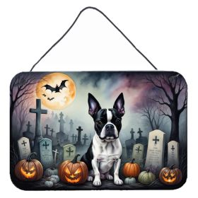 NEW Boston Terrier Spooky Halloween Wall or Door Hanging Prints Aluminum Metal Sign Kitchen Wall Bar Bathroom Plaque Home Decor, 8HX12W, Multicolor