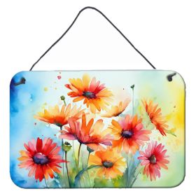 NEW Gerbera Daisies in Watercolor Wall or Door Hanging Prints Aluminum Metal Sign Kitchen Wall Bar Bathroom Plaque Home Decor, 8HX12W, Multicolor
