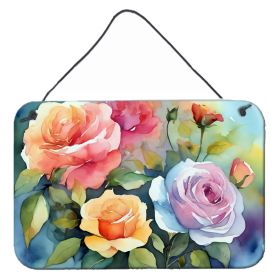 NEW Roses in Watercolor Wall or Door Hanging Prints Aluminum Metal Sign Kitchen Wall Bar Bathroom Plaque Home Decor, 8HX12W, Multicolor
