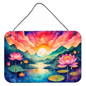 NEW Lotus in Color Wall or Door Hanging Prints Aluminum Metal Sign Kitchen Wall Bar Bathroom Plaque Home Decor, 8HX12W, Multicolor