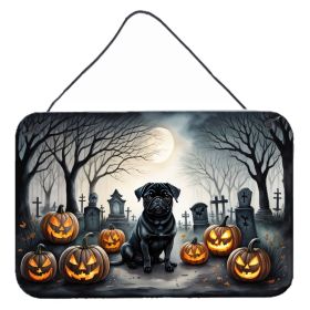 NEW Black Pug Spooky Halloween Wall or Door Hanging Prints Aluminum Metal Sign Kitchen Wall Bar Bathroom Plaque Home Decor, 8HX12W, Multicolor