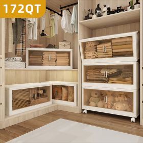 172 QT 21.6 Inch Wide Clear Door Foldable Storage Box – 3-Tier Large Capacity Organizer, Easy Access, Moving Essential, Space-Saving Foldable Design
