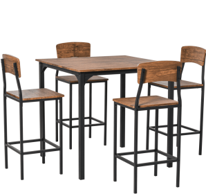 Dining Table Set 5-Piece Modern Counter Height With 4 Chairs Walnut