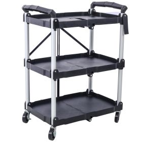 3-Layer Folding Collapsible Service Cart, Black, 50 Lb Capacity (Option: Black and Silver)