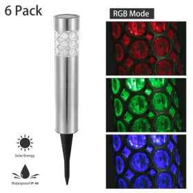 Solarek 6 Pack Outdoor Solar Light IP44 Waterproof RGB Garden Lamp Landscape Lawn Décor Light (Color: Silver)