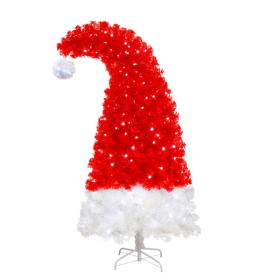 6FT Artificial Christmas Tree With LED Light, Santa's Hat Shape Artificial Whimsical Xmas Tree With 1050 Tip, Curved Xmax Tree (Option: 6Ft)